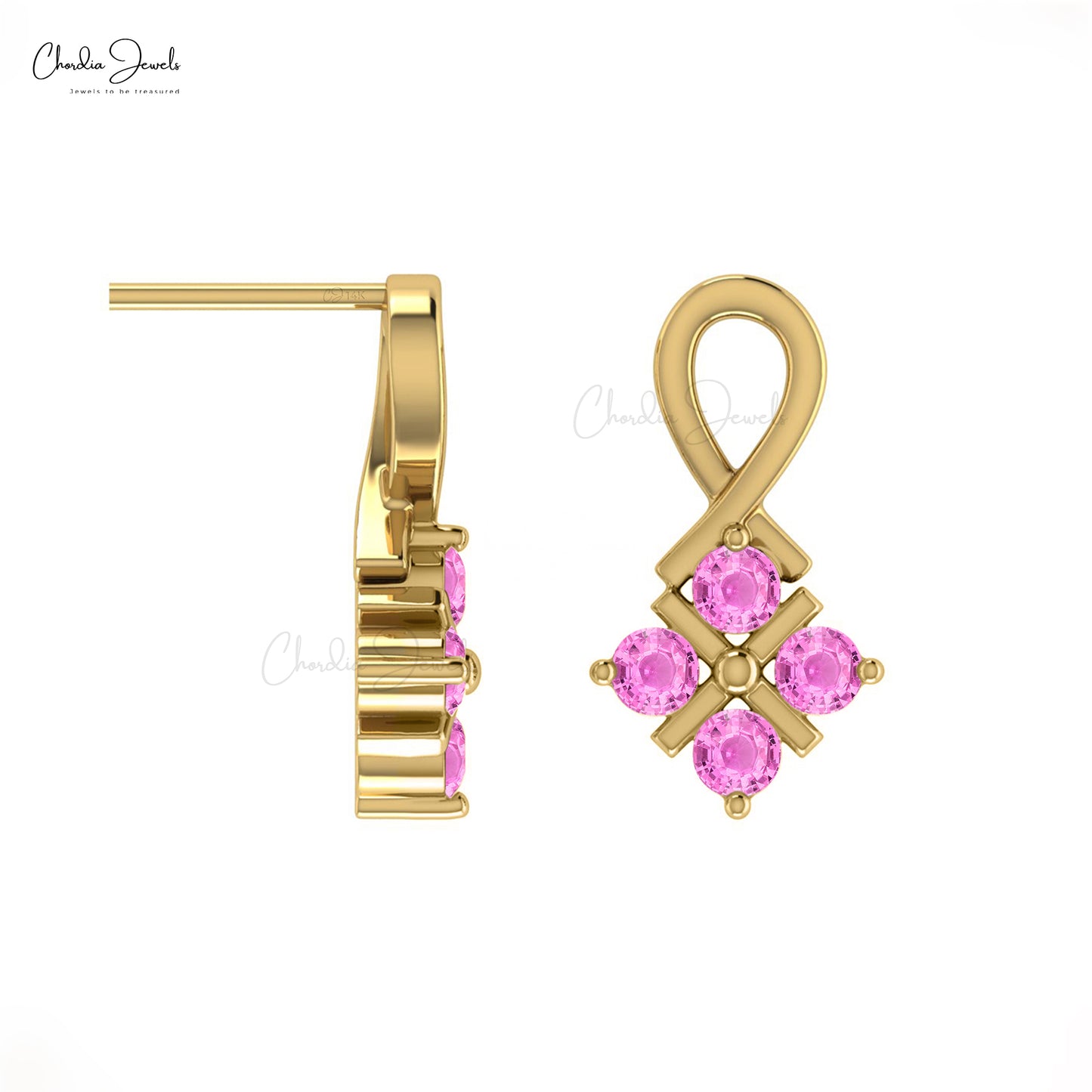 Twisted Studs Earring In 14k Solid Gold Natural Pink Sapphire Gemstone Dainty Earrings