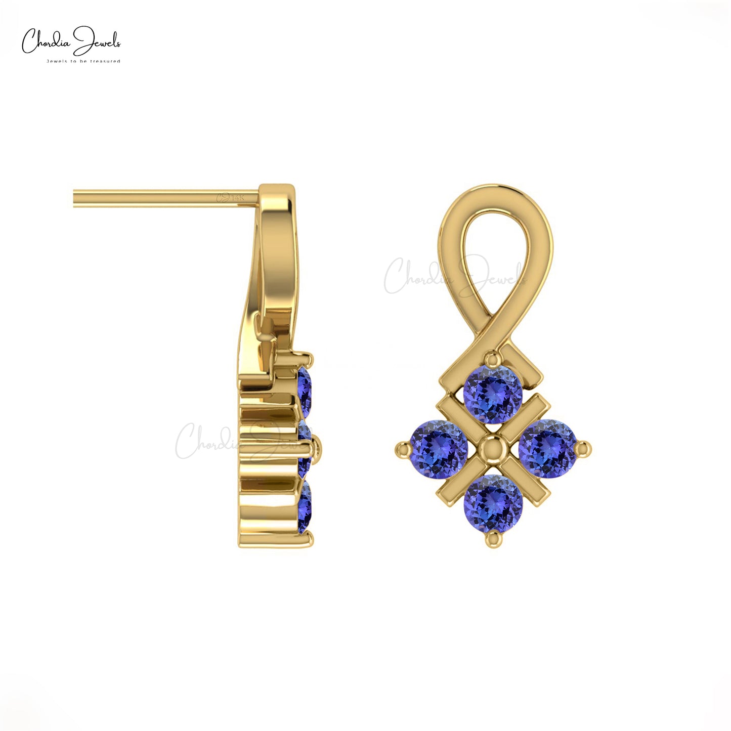 Twisted Tanzanite Stud Earrings in 14k Solid Gold Unique Round-Cut Birthstone Earrings