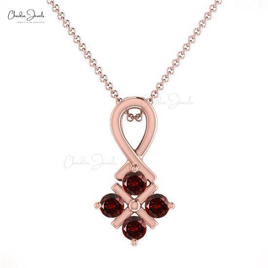 Natural Garnet Twisted Pendant 14k Solid Gold 2mm Round Cut Gemstone Hallmark Jewelry