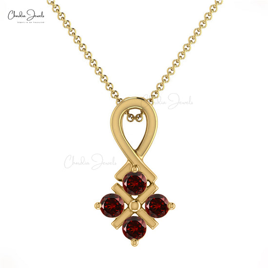 Natural Garnet Twisted Pendant 14k Solid Gold 2mm Round Cut Gemstone Hallmark Jewelry