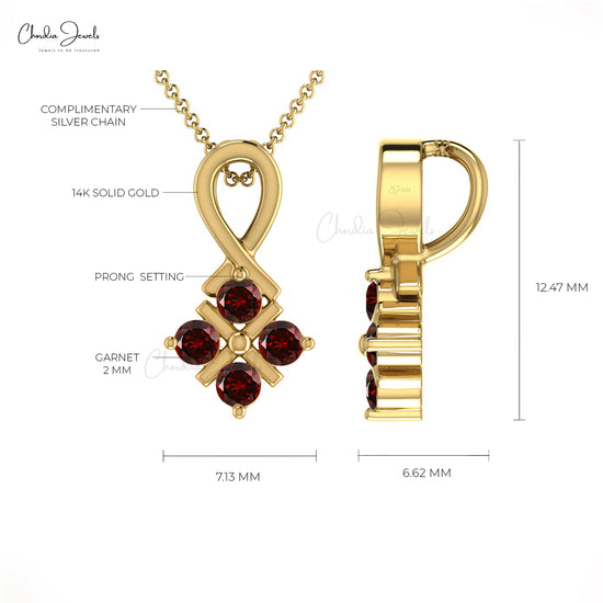 Natural Garnet Twisted Pendant 14k Solid Gold 2mm Round Cut Gemstone Hallmark Jewelry