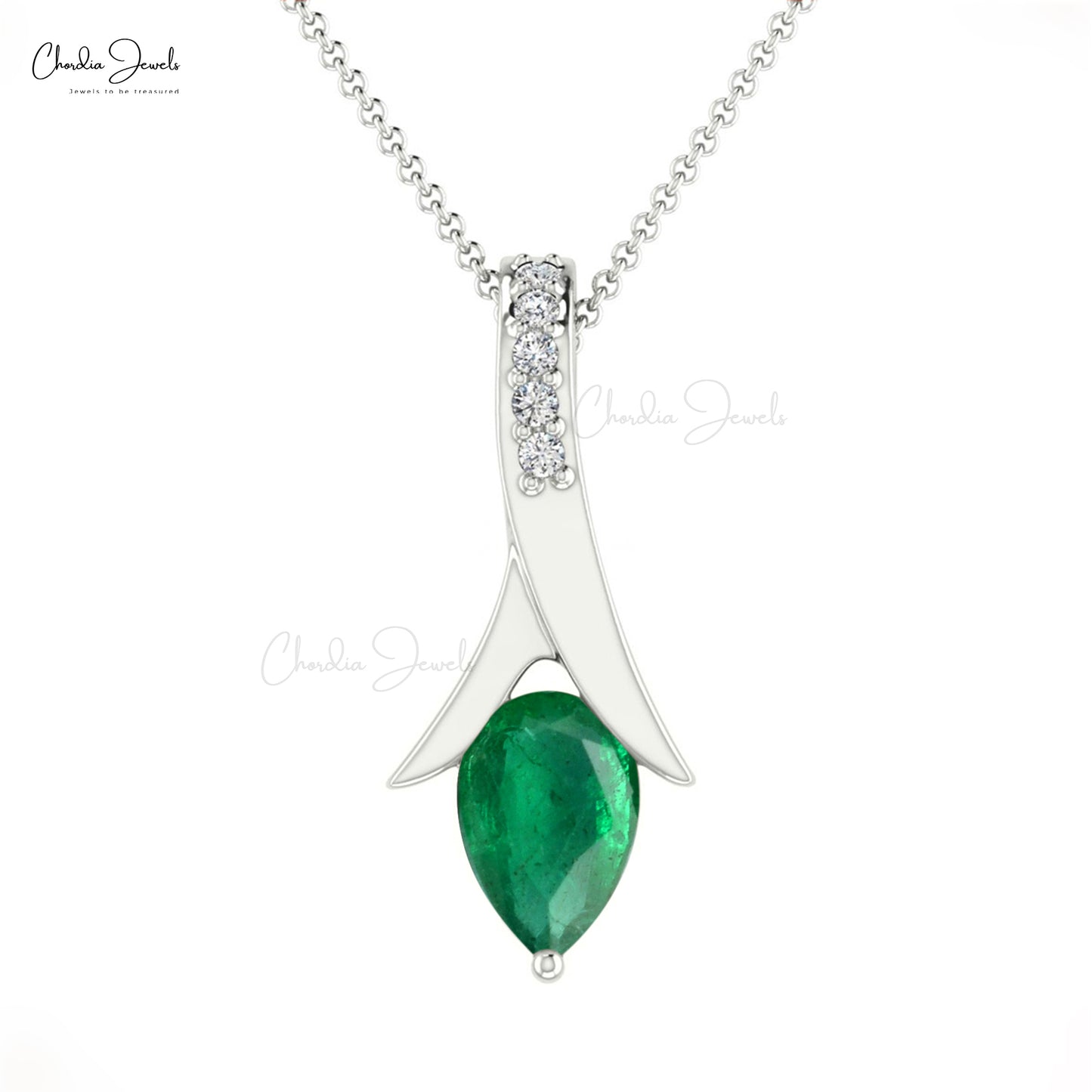 Natural Emerald Pendant 14k Solid Gold Diamond Pendant 6X4mm Pear Cut Gemstone Handmade Pendant For Women"s