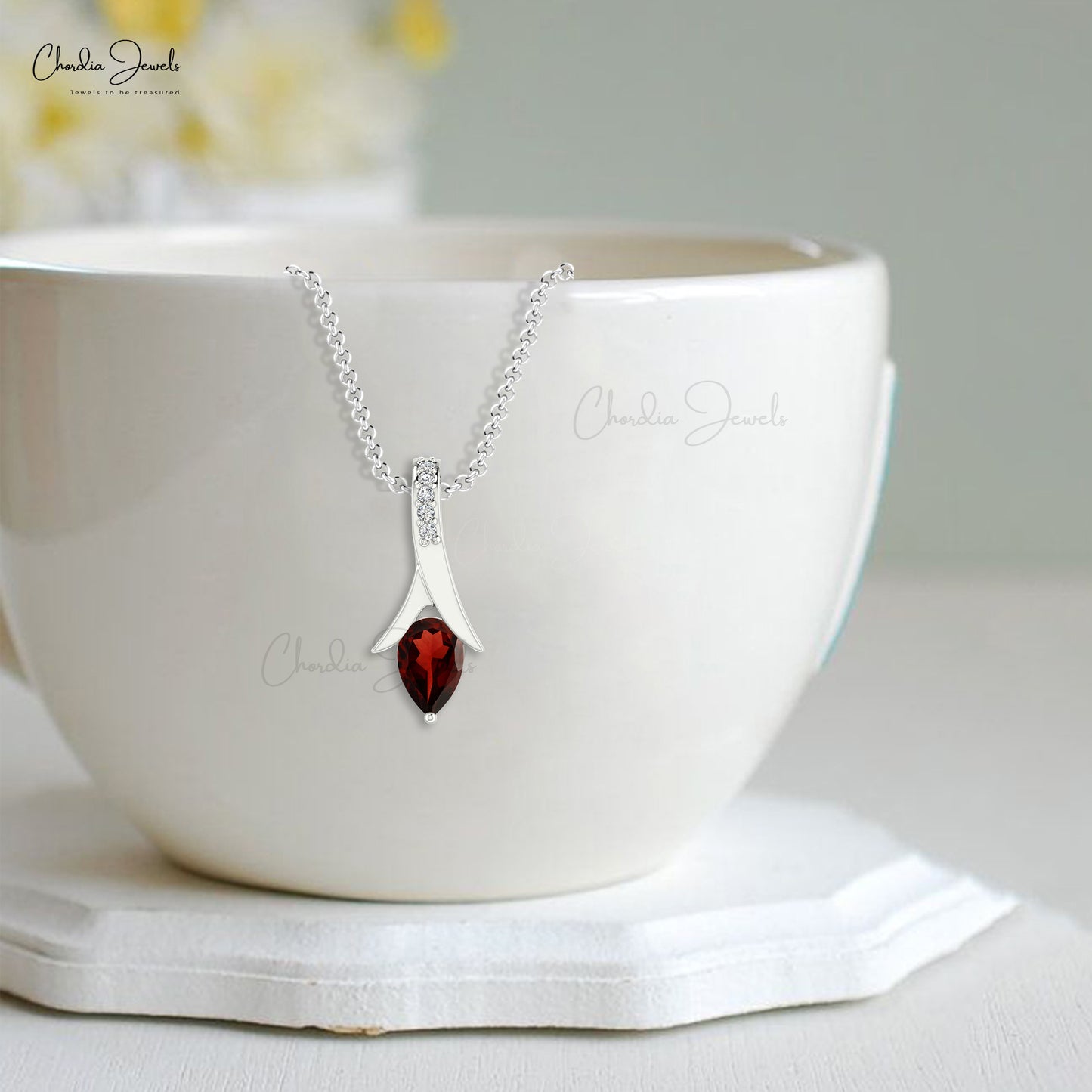 Natural Garnet Pendant in 14k Solid Gold  For Women's