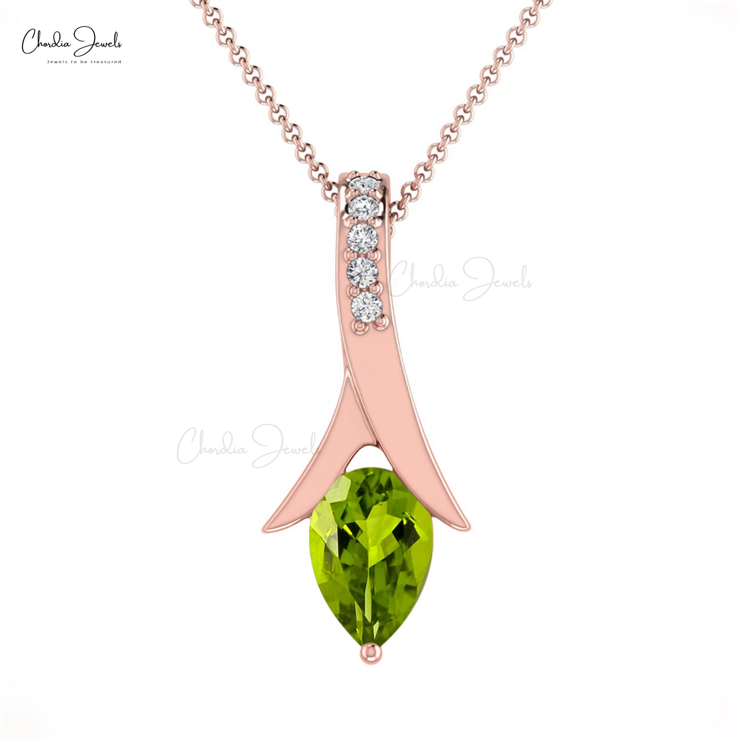 Natural Peridot Tear Drop Handmade Pendant 6X4mm Pear Cut Gemstone Pendant 14k Solid Gold Diamond Jewelry For Women