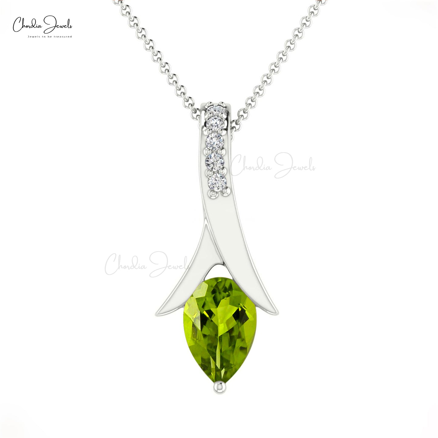 Dual Birthstone Drop Pendant With 6x4mm Peridot And Diamond Necklace In 14k Real Gold