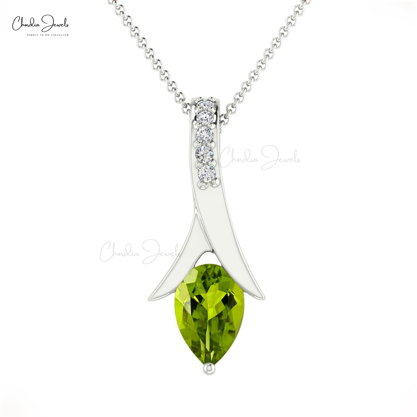 Natural Peridot Tear Drop Handmade Pendant 6X4mm Pear Cut Gemstone Pendant 14k Solid Gold Diamond Jewelry For Women