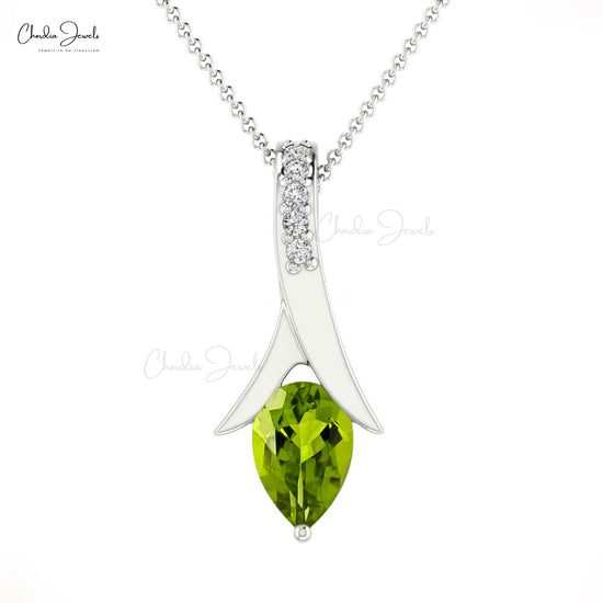 Natural Peridot Tear Drop Handmade Pendant 6X4mm Pear Cut Gemstone Pendant 14k Solid Gold Diamond Jewelry For Women