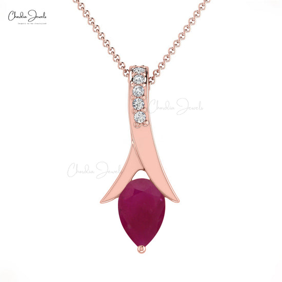 Natural Pear Cut Diamond Ruby Pendant in14k Solid Gold For Women's