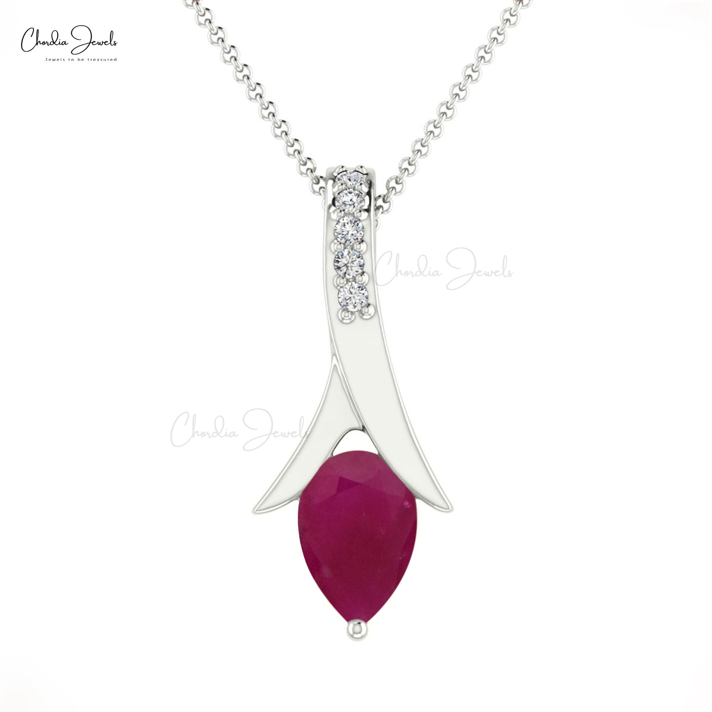 Natural Pear Cut Diamond Ruby Pendant in14k Solid Gold For Women's