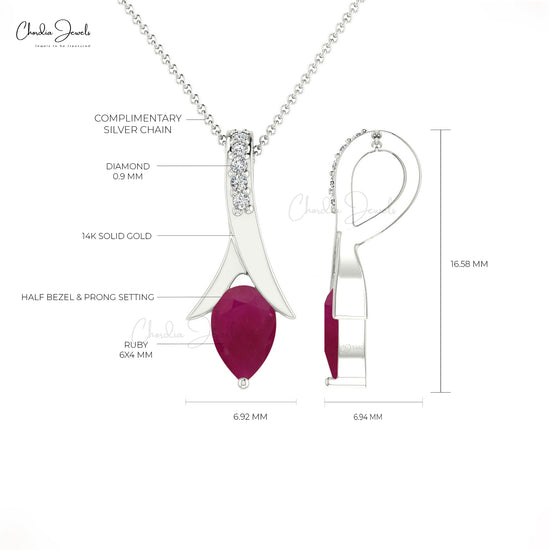 Natural Pear Cut Diamond Ruby Pendant in14k Solid Gold For Women's