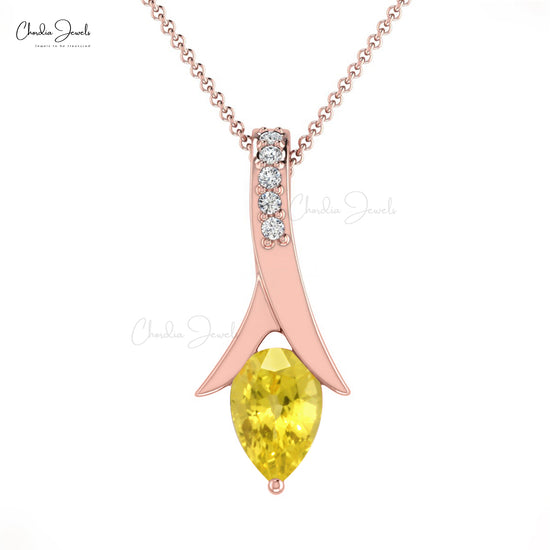 Natural Yellow Sapphire Pendant 14k Solid Gold White Diamond Tear Drop Pendant 0.35 Cts Pear Cut Handmade Gemstone Jewelry For For Women's