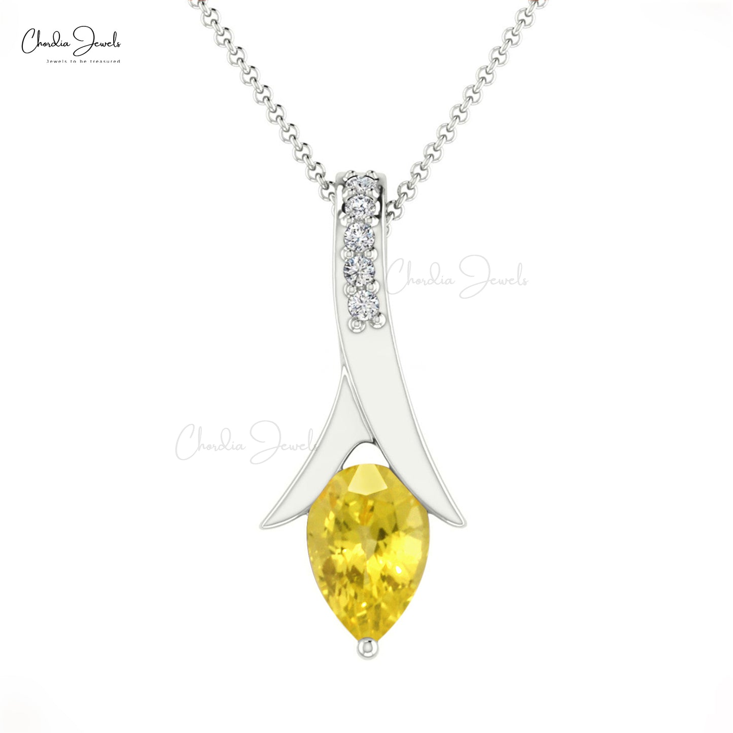 Natural Yellow Sapphire Pendant 14k Solid Gold White Diamond Tear Drop Pendant 0.35 Cts Pear Cut Handmade Gemstone Jewelry For For Women's