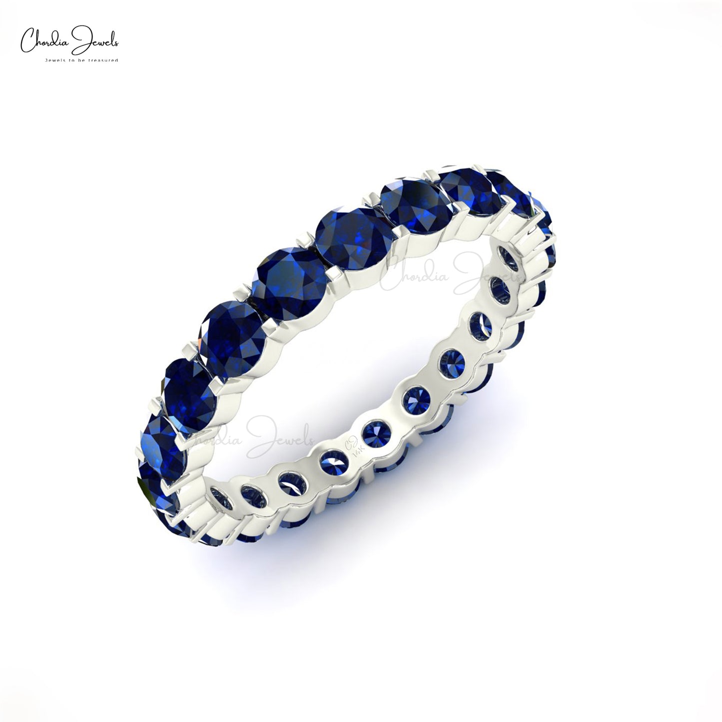 Load image into Gallery viewer, Natural Blue Sapphire Eternity Band 14k White Gold Eternity Band 2.5mm Round Gemstone Handmade Eternity Band Gift for Her
