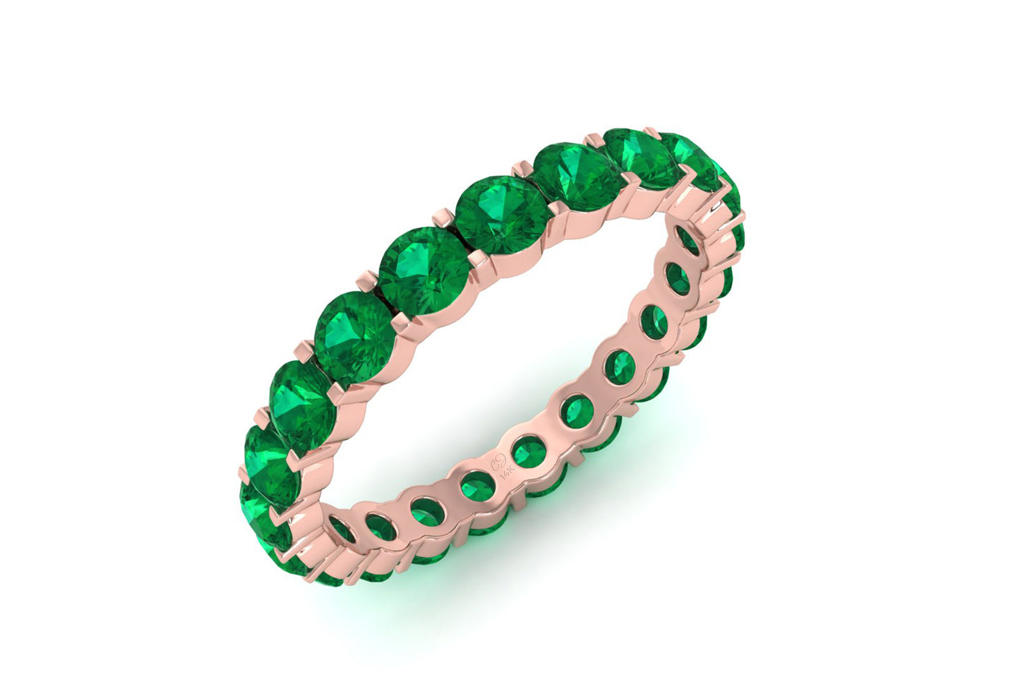 Full Eternity Engagement Band 1.26Ct Emerald Stacking Ring In 14k Solid Gold