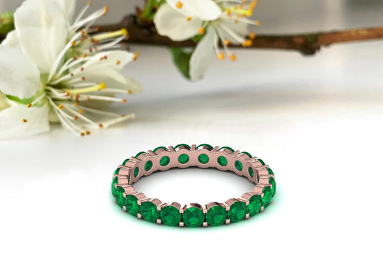 Full Eternity Engagement Band 1.26Ct Emerald Stacking Ring In 14k Solid Gold