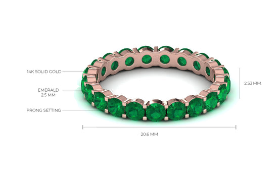 Full Eternity Engagement Band 1.26Ct Emerald Stacking Ring In 14k Solid Gold