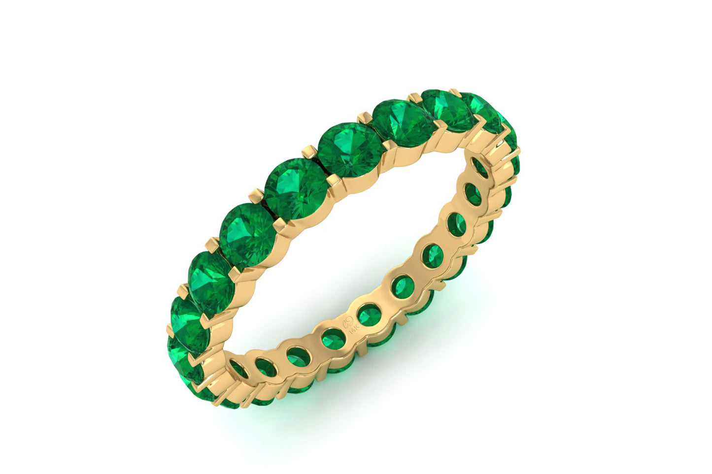 Full Eternity Engagement Band 1.26Ct Emerald Stacking Ring In 14k Solid Gold
