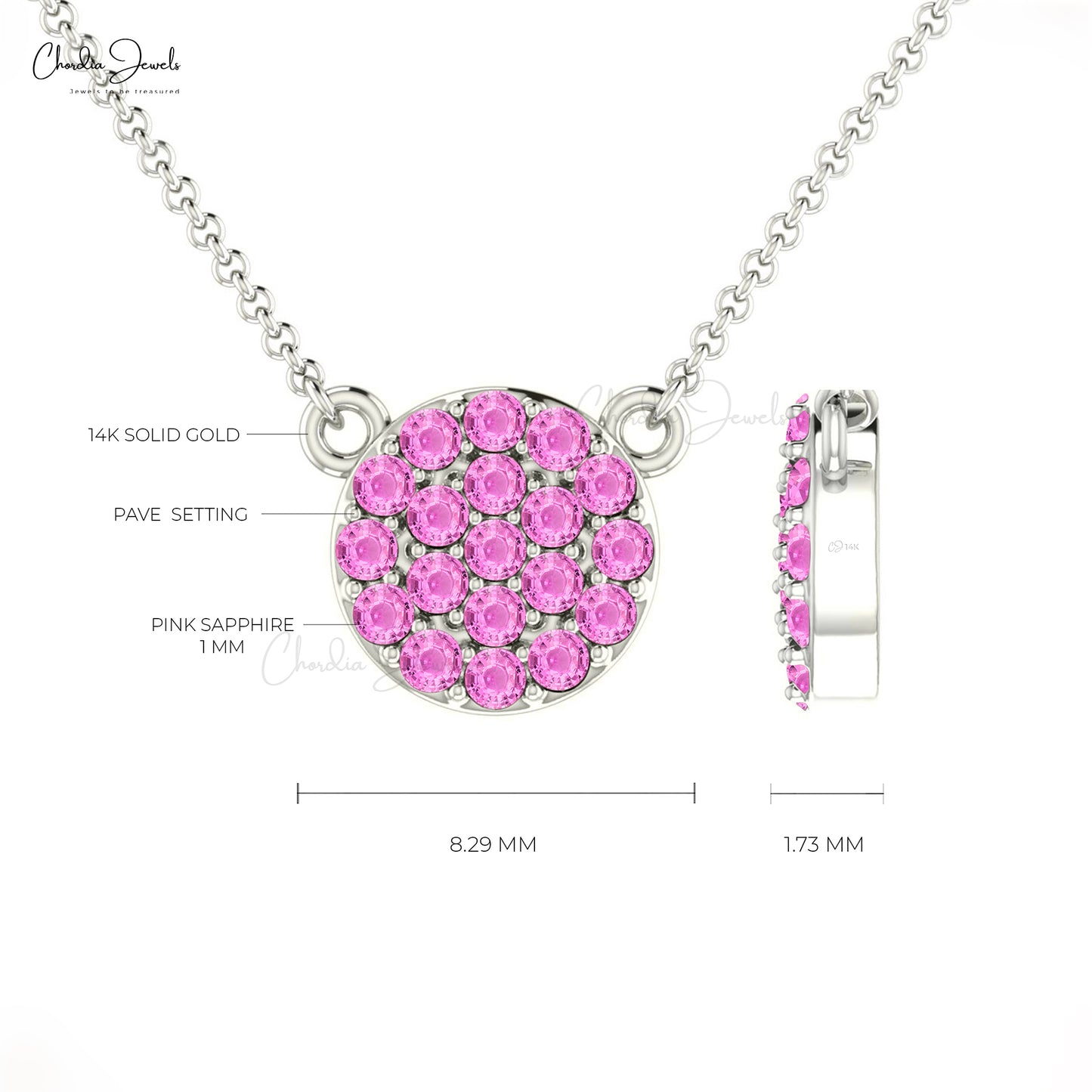 Round Pink Sapphire Necklace For Women