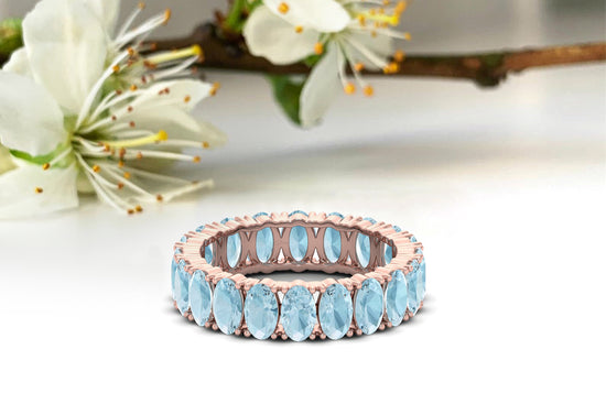 Natural Aquamarine Eternity Band 5x3mm Oval Faceted Gemstone Eternity Band
