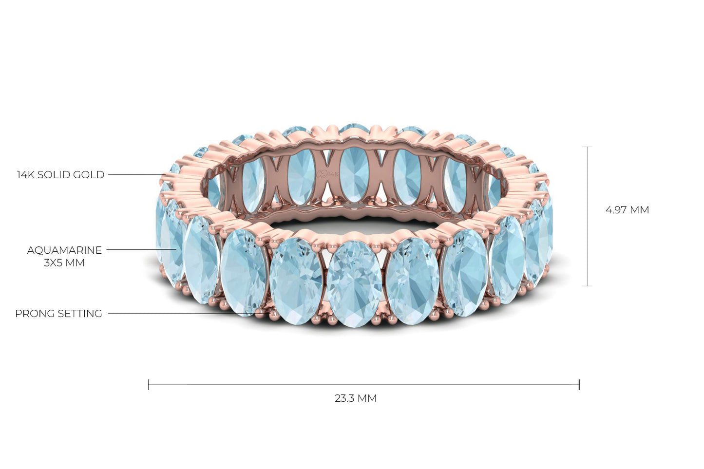 Natural Aquamarine Eternity Band 5x3mm Oval Faceted Gemstone Eternity Band