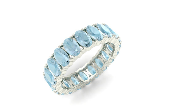 Natural Aquamarine Eternity Band 5x3mm Oval Faceted Gemstone Eternity Band