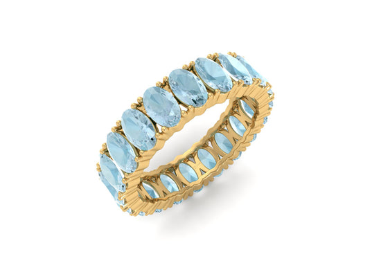 Natural Aquamarine Eternity Band 5x3mm Oval Faceted Gemstone Eternity Band