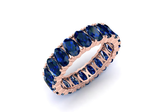 Brilliant Oval Cut Blue Sapphire Eternity Gemstone Band Ring For Engagement
