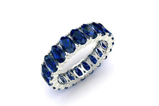Brilliant Oval Cut Blue Sapphire Eternity Gemstone Band Ring For Engagement