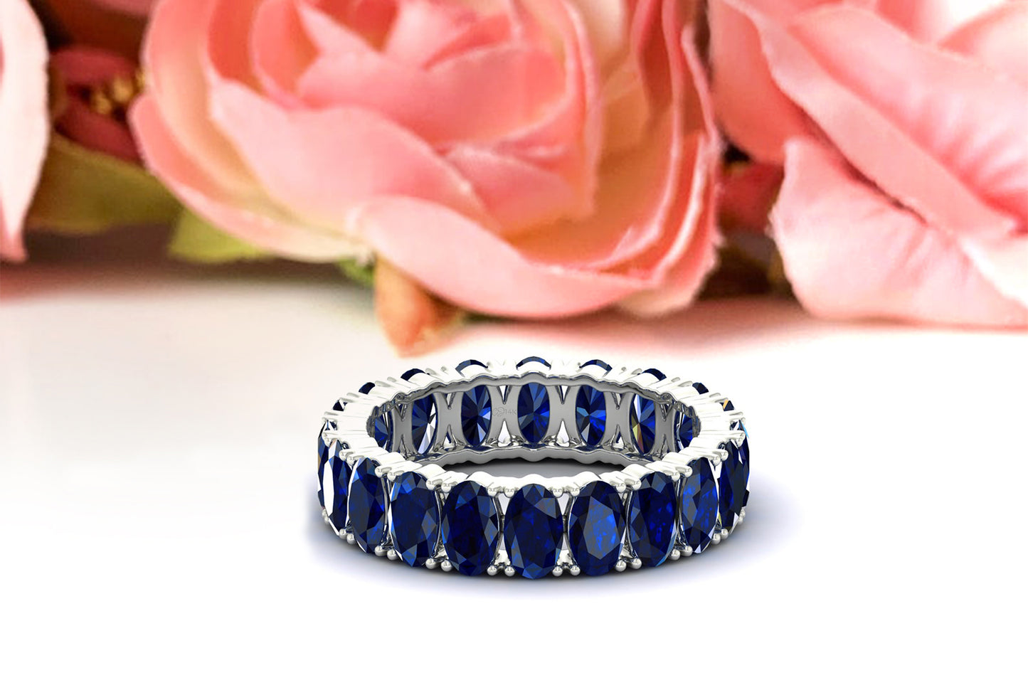Brilliant Oval Cut Blue Sapphire Eternity Gemstone Band Ring For Engagement