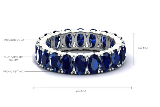 Brilliant Oval Cut Blue Sapphire Eternity Gemstone Band Ring For Engagement