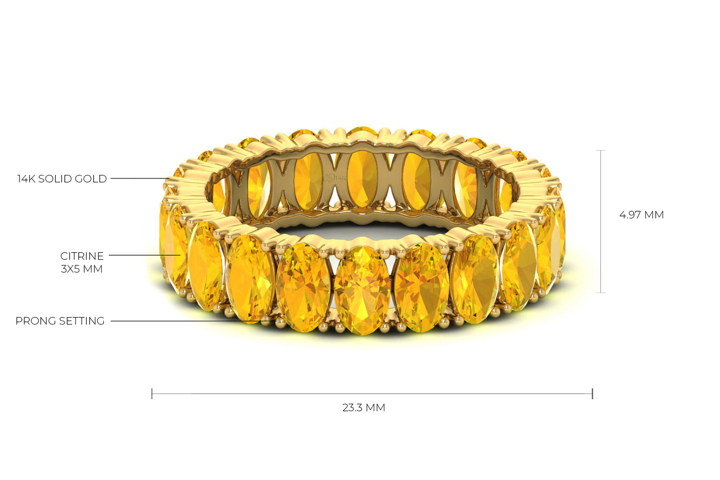 Oval Cut Stackable Ring With 5x3mm Citrine Gemstone 14k Real Gold Engagement Ring