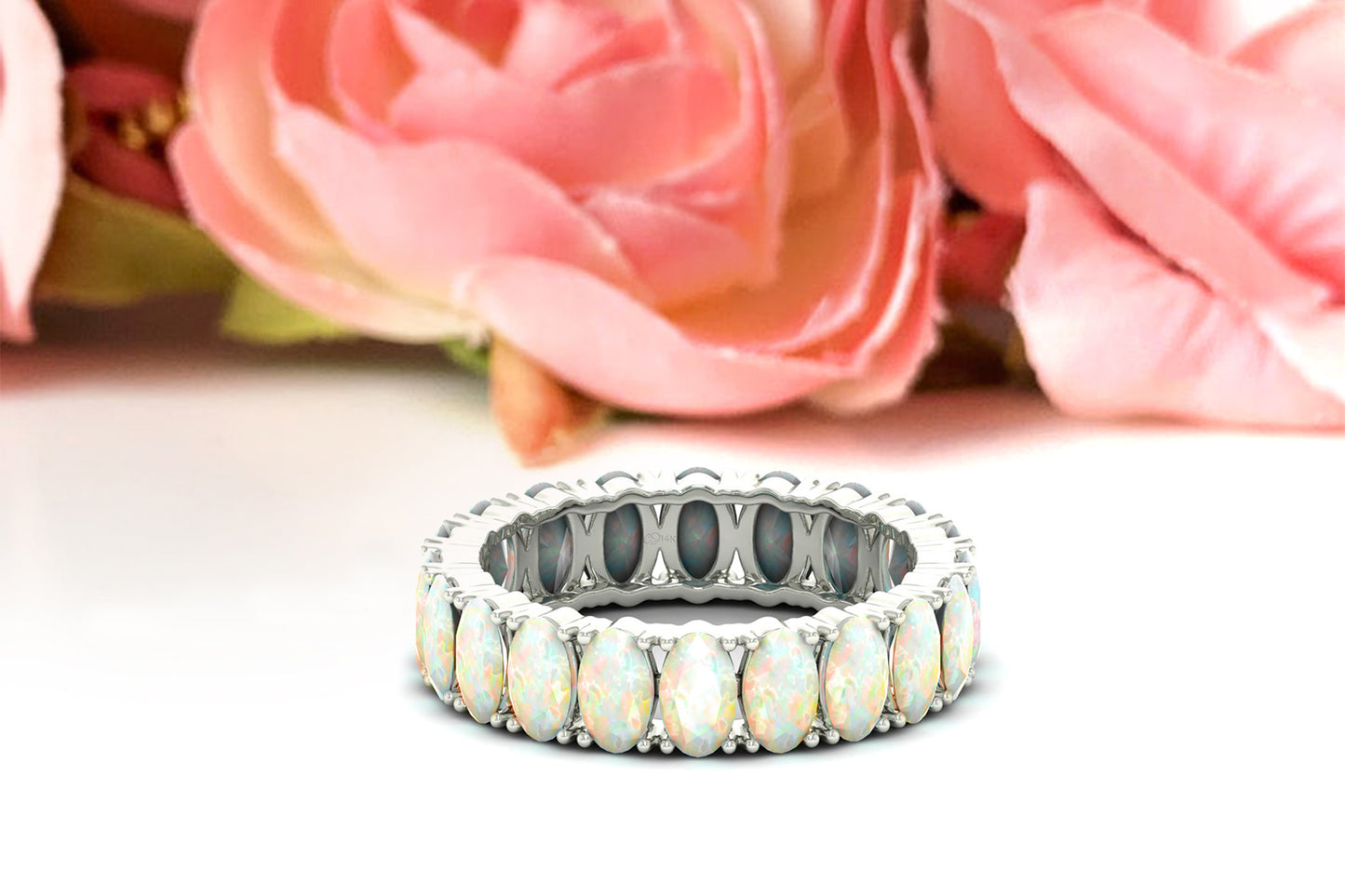 Pure 14k Gold Eternity Band In 3.20 Ct Fire Opal October Birthstone Rings For Women