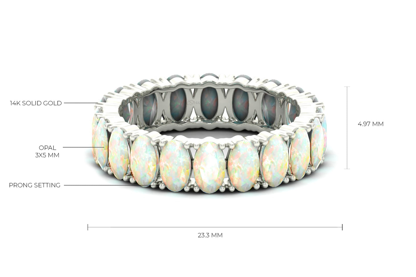Pure 14k Gold Eternity Band In 3.20 Ct Fire Opal October Birthstone Rings For Women
