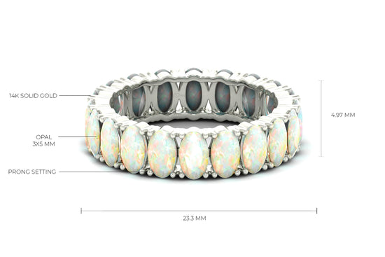 Pure 14k Gold Eternity Band In 3.20 Ct Fire Opal October Birthstone Rings For Women