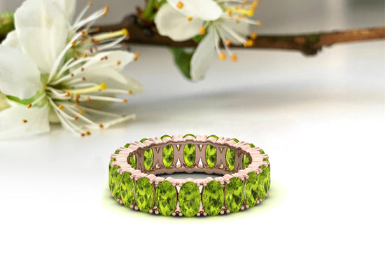 Stackable Eternity Band With 5 Ct Peridot Prong Set In 14k Solid Gold Bridal Rings