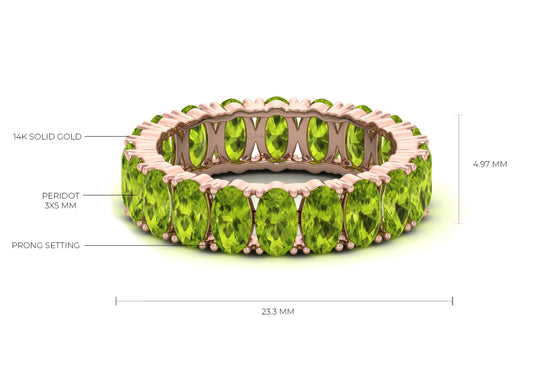 Stackable Eternity Band With 5 Ct Peridot Prong Set In 14k Solid Gold Bridal Rings