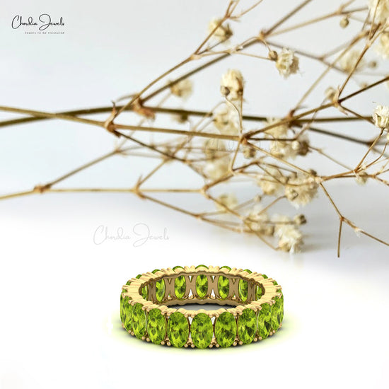 Stackable Eternity Band With 5 Ct Peridot Prong Set In 14k Solid Gold Bridal Rings