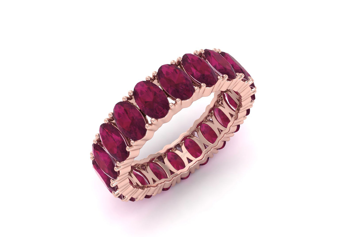 Eternity Engagement Band In 14k Pure Gold Burma Ruby 5x3mm Gemstone Proposal Ring
