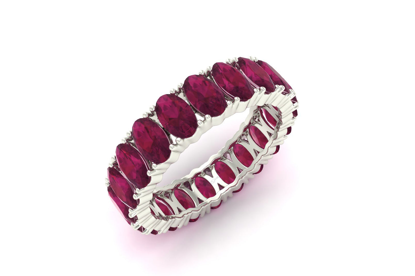 Eternity Engagement Band In 14k Pure Gold Burma Ruby 5x3mm Gemstone Proposal Ring