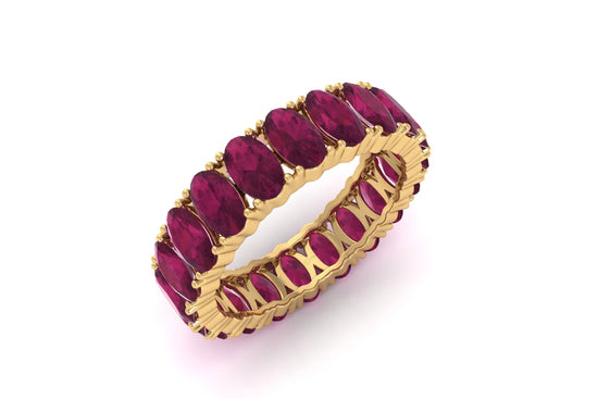 Eternity Engagement Band In 14k Pure Gold Burma Ruby 5x3mm Gemstone Proposal Ring
