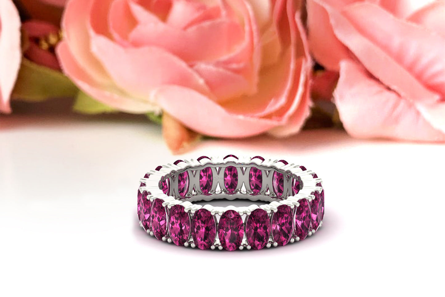 Solid 14k Gold Stacking Ring With 6.6 Ct Rhodolite Garnet Eternity Wedding Band Rings
