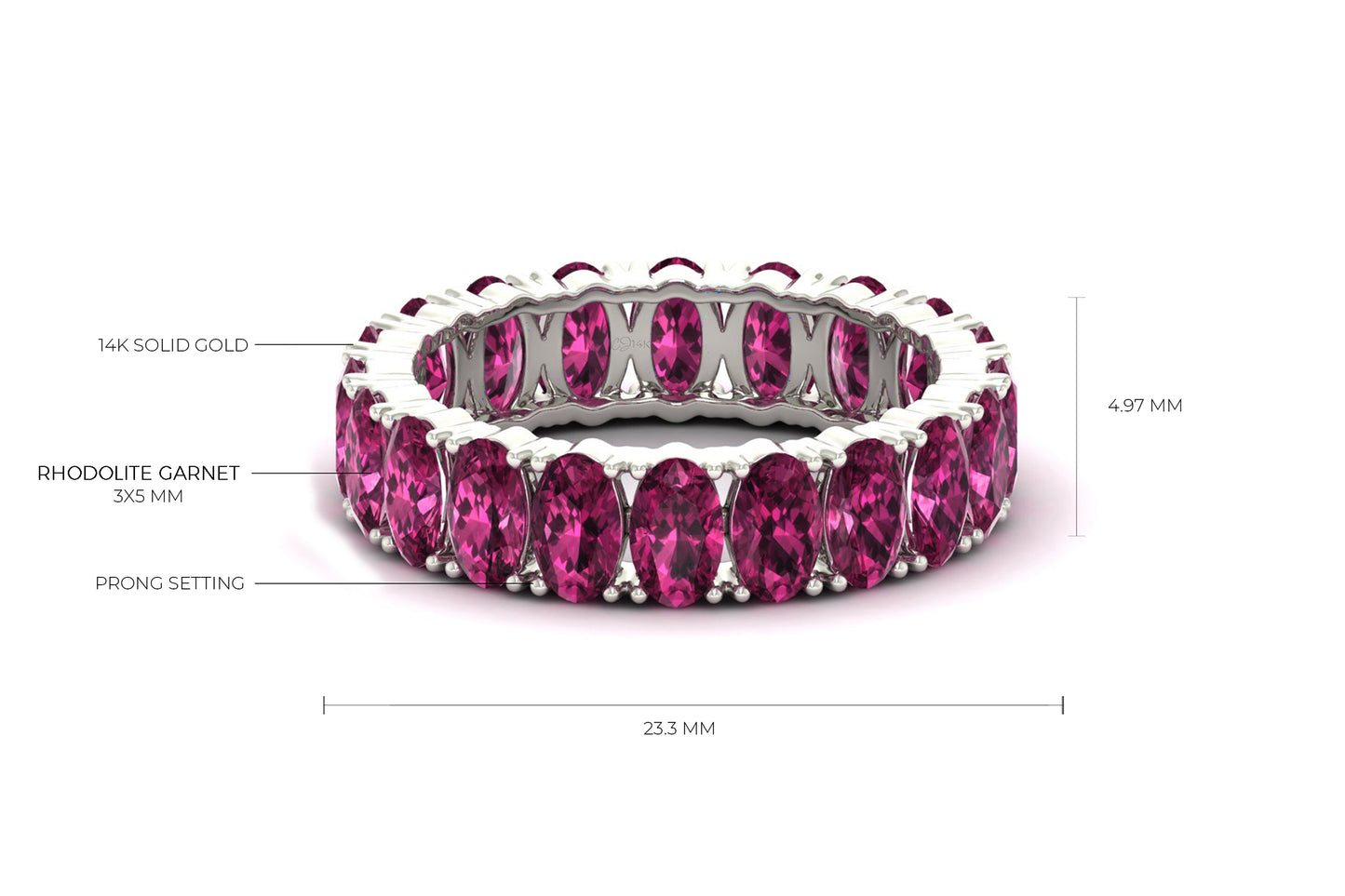 Solid 14k Gold Stacking Ring With 6.6 Ct Rhodolite Garnet Eternity Wedding Band Rings