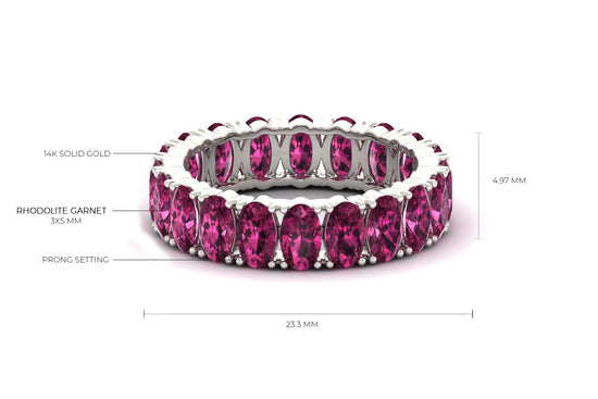 Solid 14k Gold Stacking Ring With 6.6 Ct Rhodolite Garnet Eternity Wedding Band Rings