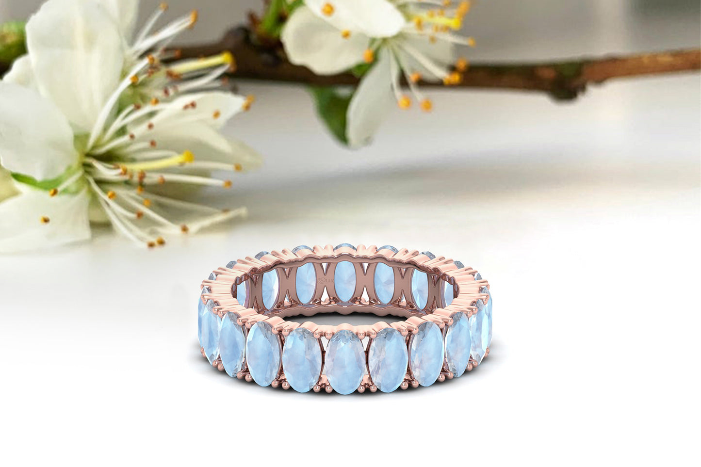 Rainbow Moonstone Eternity Gemstone Band Ring for Woman in 14K Gold