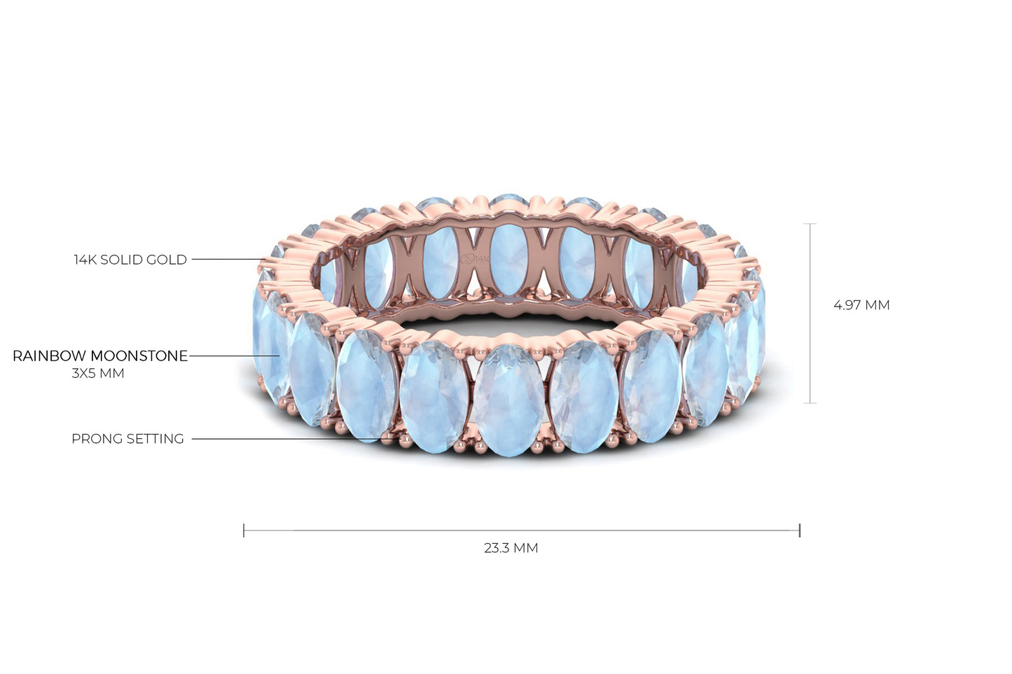Rainbow Moonstone Eternity Gemstone Band Ring for Woman in 14K Gold