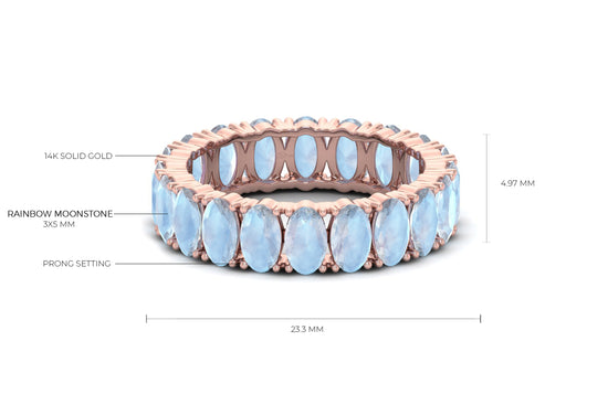 Rainbow Moonstone Eternity Gemstone Band Ring for Woman in 14K Gold