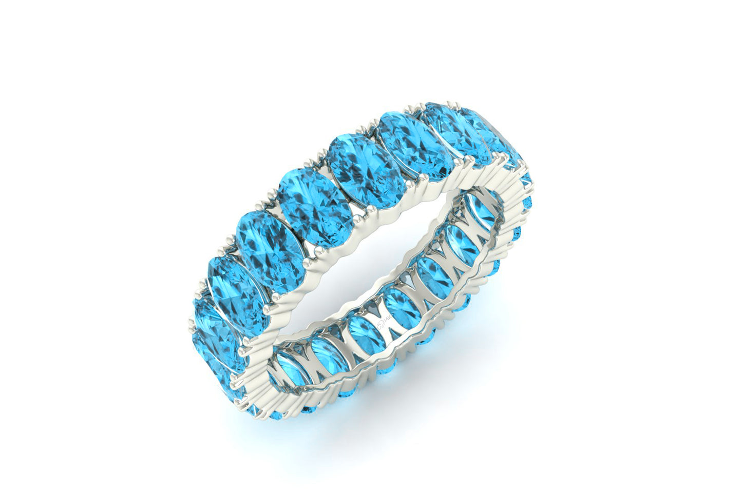 Stack Oval Wedding Ring With 6 Ct Swiss Blue Topaz Eternity Prong Ring In 14k Real Gold