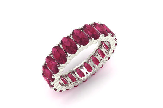 Delicate Eternity Band In 14k Pure Gold Pink Tourmaline 5x3mm Gemstone Minimalist Ring