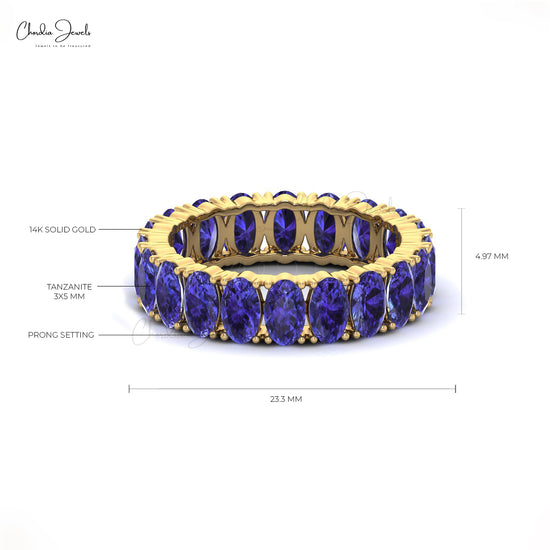 Solid 14k Yellow Gold Eternity Ring Genuine Tanzanite Gemstone Shared Prong Set Promise Ring