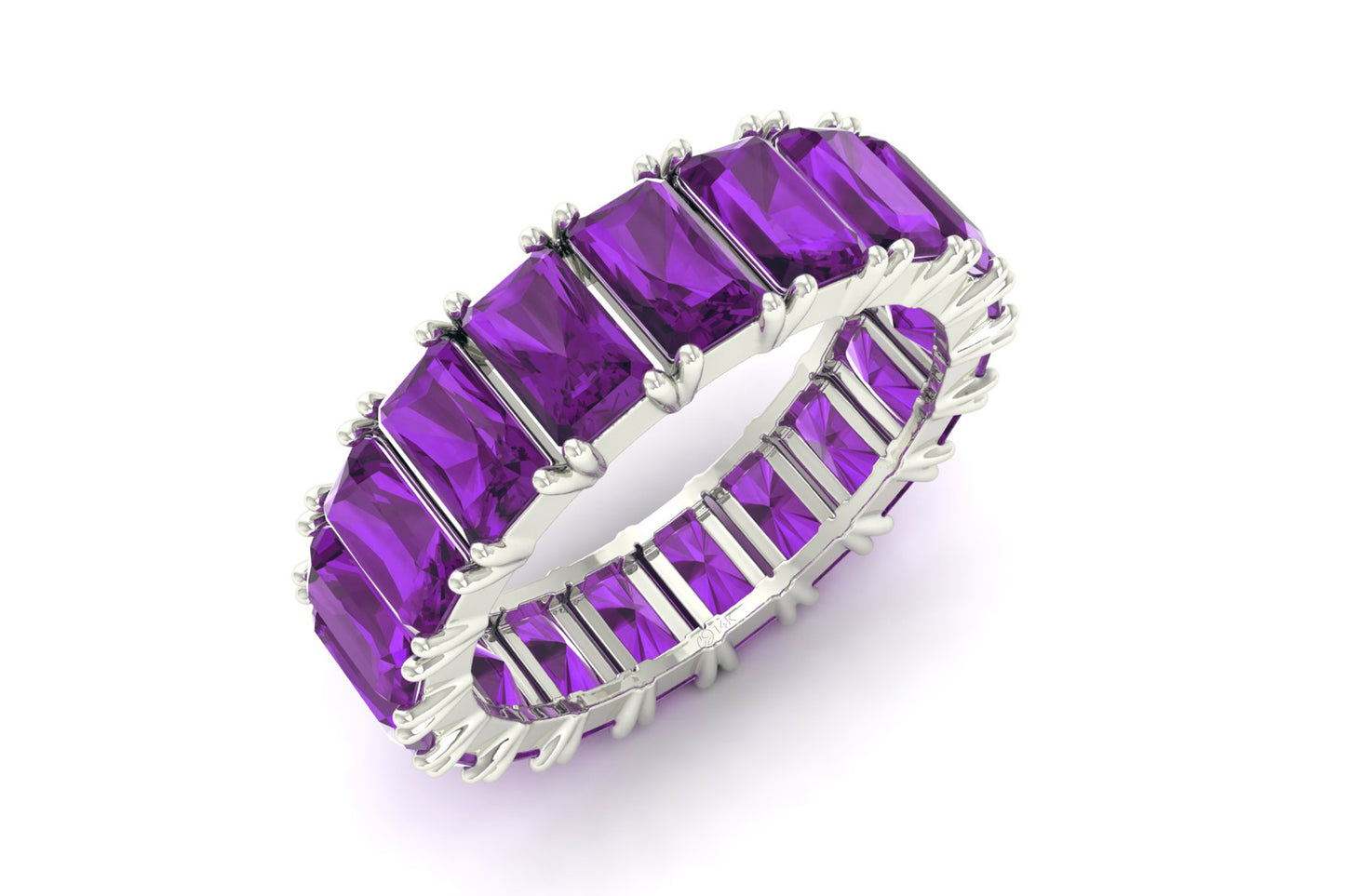 Solid 14k Gold Full Eternity Band Genuine 5x3mm Amethyst Gemstone Ring For Birthday Gift